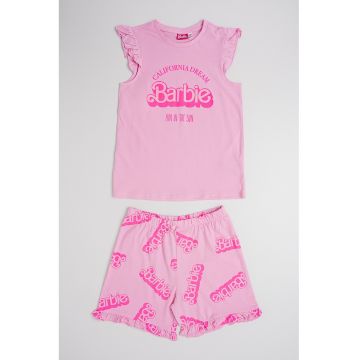 Pijama cu pantaloni scurti si imprimeu Barbie