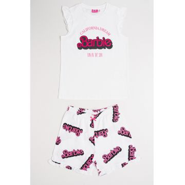 Pijama cu pantaloni scurti si imprimeu Barbie
