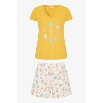 Pijama cu pantaloni scurti si imprimeu grafic