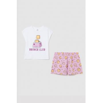 Pijama cu pantaloni scurti si imprimeu grafic