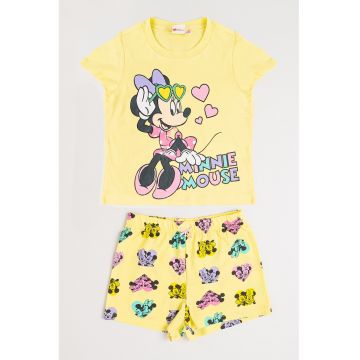 Pijama cu pantaloni scurti si imprimeu Minnie Mouse