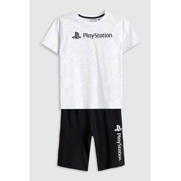 Pijama cu pantaloni scurti si imprimeu PlayStation
