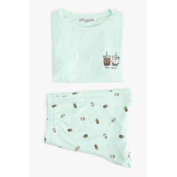Pijama cu pantaloni scurti si imprimeu