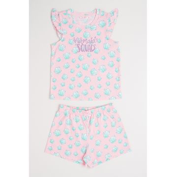 Pijama cu pantaloni scurti si model grafic - 2 piese