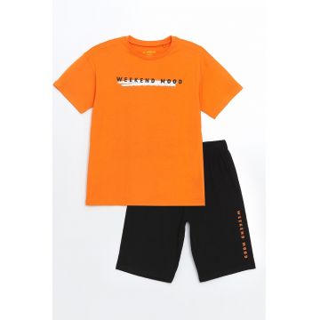 Pijama cu pantaloni scurti - talie elastica si imprimeu