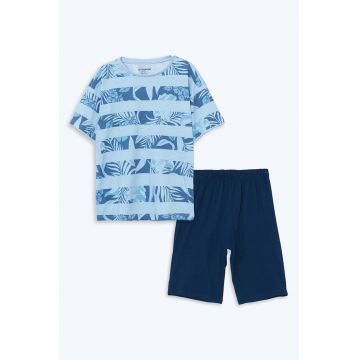 Pijama cu tricou de bumbac cu imprimeu si pantaloni scurti