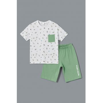 Pijama de bumbac cu imprimeu si pantaloni scurti