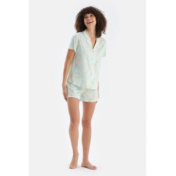 Pijama din amestec de bumbac cu model floral - 2 piese