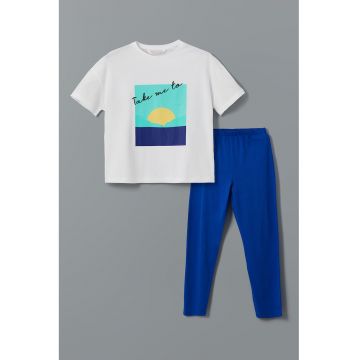 Pijama din bumbac cu imprimeu