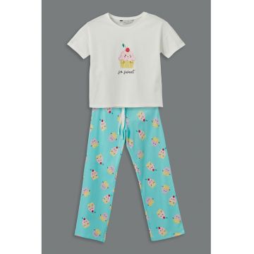 Pijama din bumbac cu imprimeu