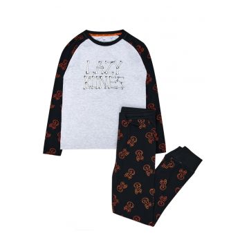 Pijama din bumbac cu imprimeu