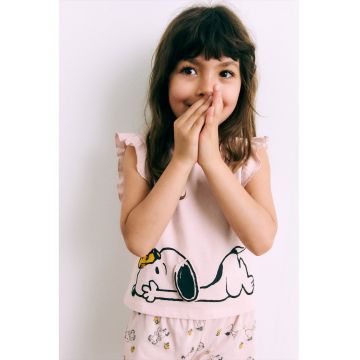 Pijama din bumbac cu imprimeu cu Snoopy