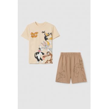 Pijama din bumbac cu imprimeu desene animate