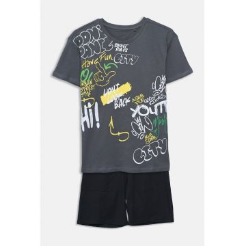 Pijama din bumbac cu imprimeu grafic