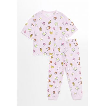 Pijama din bumbac cu imprimeu grafic