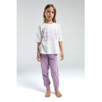 Pijama din bumbac cu imprimeu logo