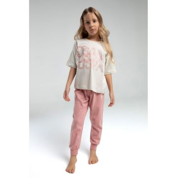Pijama din bumbac cu imprimeu logo