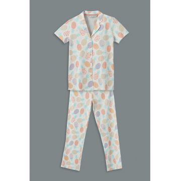 Pijama din bumbac cu imprimeu