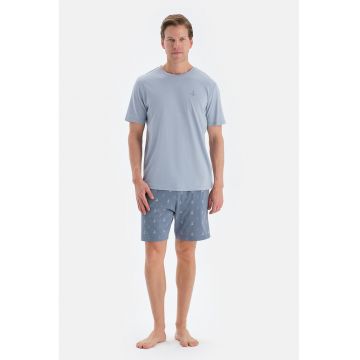 Pijama din bumbac si modal cu maneci scurte