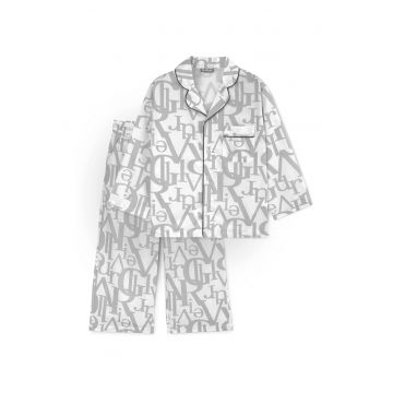 Pijama lunga din bumbac cu model logo