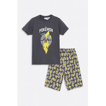 Pijama scurta cu imprimeu cu Pokemon Pikachu