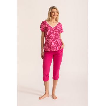 Pijama scurta cu imprimeu floral si decolteu in V