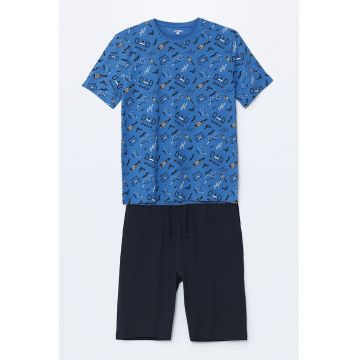 Pijama scurta cu imprimeu si snur de ajustare in talie