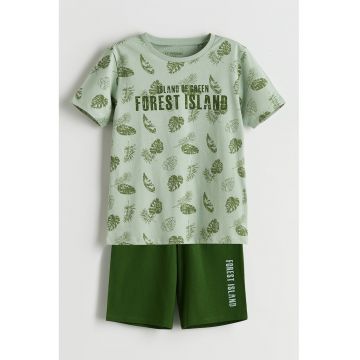 Pijama scurta din bumbac cu imprimeu grafic si text