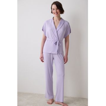 Pijama striata cu cordon in talie