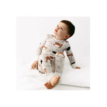 Pijamale 2 piese - material din bambus -  - Sloth - Gri cu Ursuleti Maro - pentru fetite si baietei