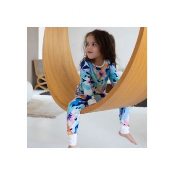Pijamale 2 piese - material din bambus -  - WaterColors - Multicolor Bleu - pentru fetite