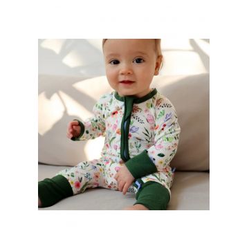 Pijamale lungi din bambus cu fermoar reversibil -  - Butterfly - Multicolor Verde - pentru fetite