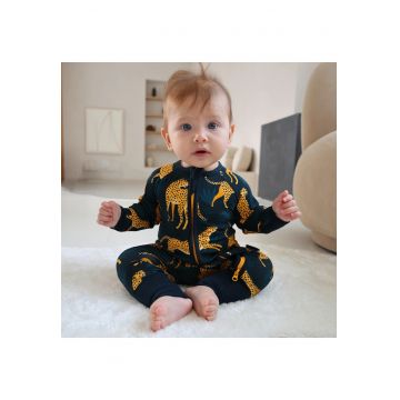 Pijamale lungi din bambus cu fermoar reversibil -  - Cheetah - Negru - pentru baieti