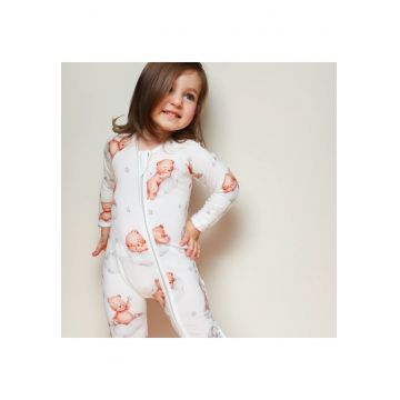 Pijamale lungi din bambus cu fermoar reversibil -  - Cuddles - Alb - pentru fetite