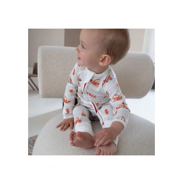 Pijamale lungi din bambus cu fermoar reversibil -  - FireTruck - Alb cu Portocaliu - pentru baieti