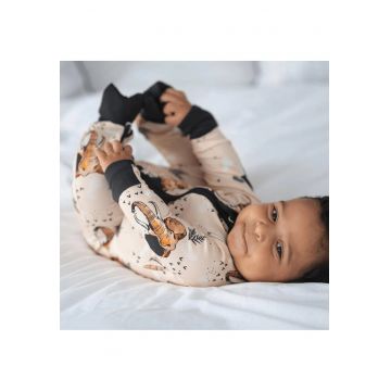 Pijamale lungi din bambus cu fermoar reversibil -  - Safari - Maro si Negru - pentru baieti