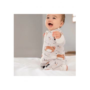 Pijamale lungi din bambus cu fermoar reversibil -  - Sloth - Gri cu Ursuleti Maro - pentru fetite si baietei