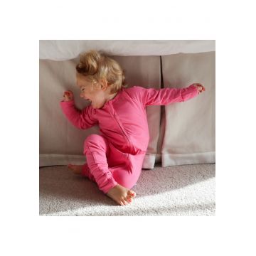 Pijamale lungi din bambus cu fermoar reversibil -  - Solid Bright Pink - Roz - pentru fetite