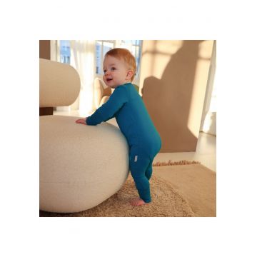 Pijamale lungi din bambus cu fermoar reversibil -  - Solid Teal - Albastru Marin - pentru baietei