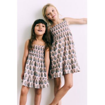Rochie de seara din bumbac cu model floral - Roz prafuit -