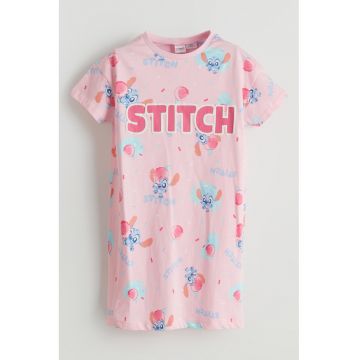 Rochie-pijama din bumbac cu model cu cusaturi