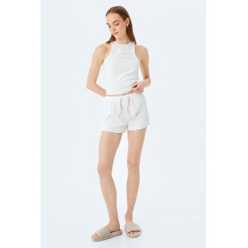 Top crop de pijama slim-fit cu text brodat si model striat