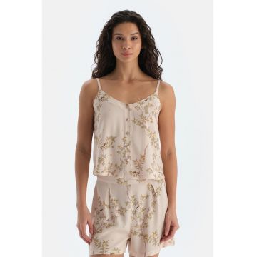 Top de pijama cu model floral si nasturi