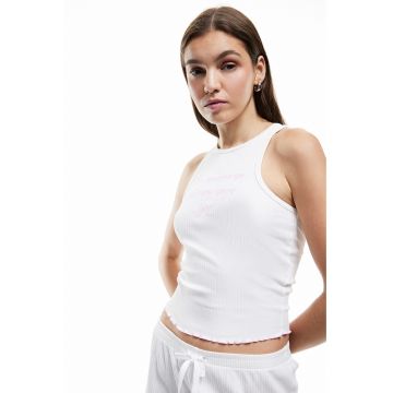 Top de pijama striat cu text brodat