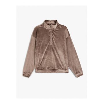 Bluza de casa din catifea cu fermoar scurt