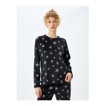 Bluza de pijama din fleece cu imprimeu cu stele