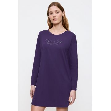 Camasa de noapte cu maneci lungi si imprimeu cu fazele lunii