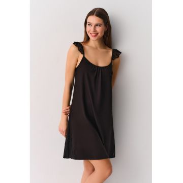 Camasa de noapte cu model uni si insertii din dantela