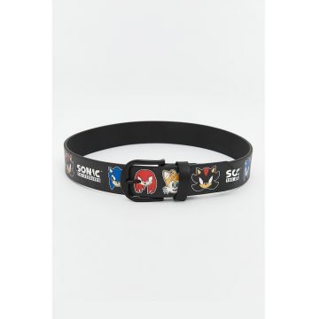 Curea de piele ecologica cu Sonic - Negru -