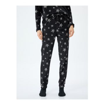 Pantaloni de pijama din fleece cu snur si model cu stele